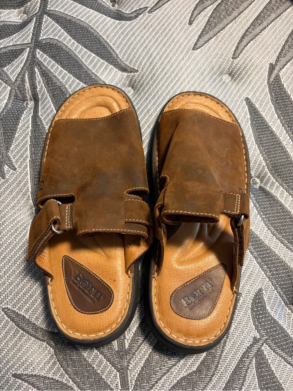 Born Men's Brown Leather Slide Sandals with Adjustable Strap